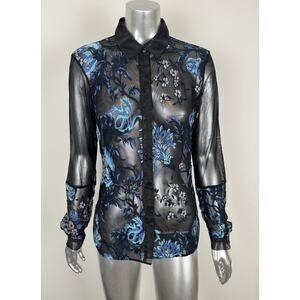 SB By Sachin & Babi Sheer Top Blouse Floral Embroidered Button-Up